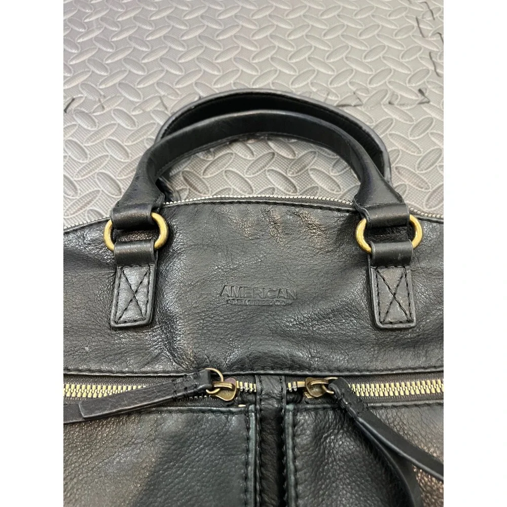 American Leather‎ Co Satchel Women Medium Black Leather Crossbody Bag Gold Tone
